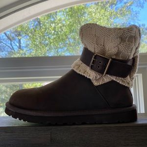 Brown & Cream Knitted Ugg Boots with Buckle